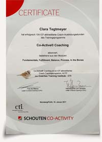 Zertifikat - Co-Active Coaching Clara Tegtmeyer - cti / Schouten - 2011