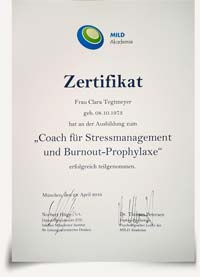 Zertifikat - Coach für Stressmanagement und Burnout-Prophylaxe - MILD - 2016