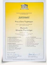 Zertifikat - Klinische Psychologie Clara Tegtmeyer - ZfN - 2021