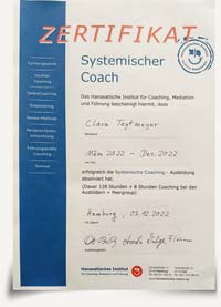 Zertifikat - Systemischer Coach Clara Tegtmeyer - Hanseatisches Institut - 2022